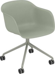 Fotel na kółkach Fiber Swivel – ergonomiczny, szarozielony, aluminiowe nogi