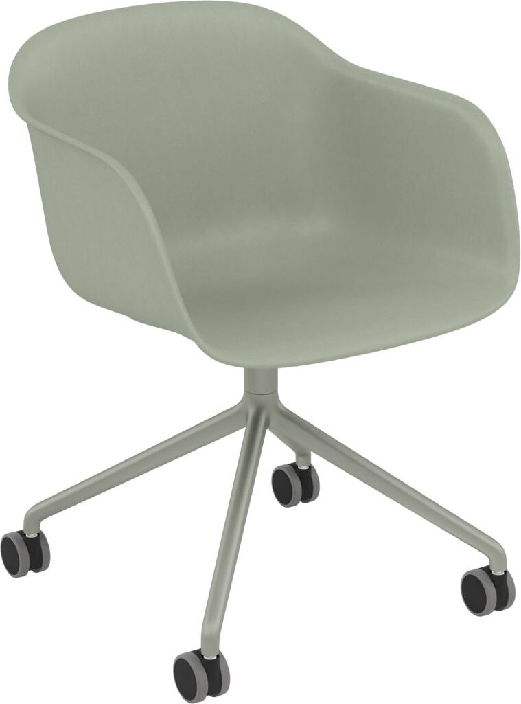 Fotel na kółkach Fiber Swivel – ergonomiczny, szarozielony, aluminiowe nogi