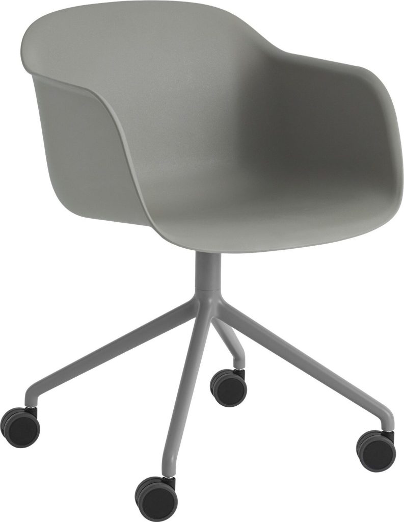 Fotel na kółkach Fiber Swivel szary na aluminiowych nogach – nowoczesny styl, ergonomiczny design, wygoda użytkowania