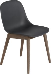 Krzesło Fiber czarne na ciemnych drewnianych nogach – nowoczesny design, wygodne siedzisko, trwałe materiały