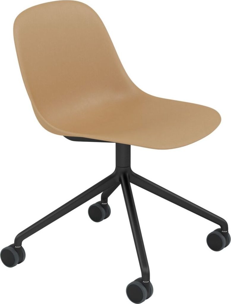 Krzesło na kółkach Fiber Swivel – ergonomiczne, ochra, aluminiowe nogi