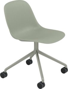 Krzesło na kółkach Fiber Swivel szarozielone na aluminiowych nogach – wygodne, nowoczesne, mobilne