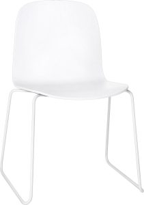Krzesło Visu Sled białe na stalowych nogach z łącznikiem – nowoczesny design, trwałe materiały, wygodne siedzenie