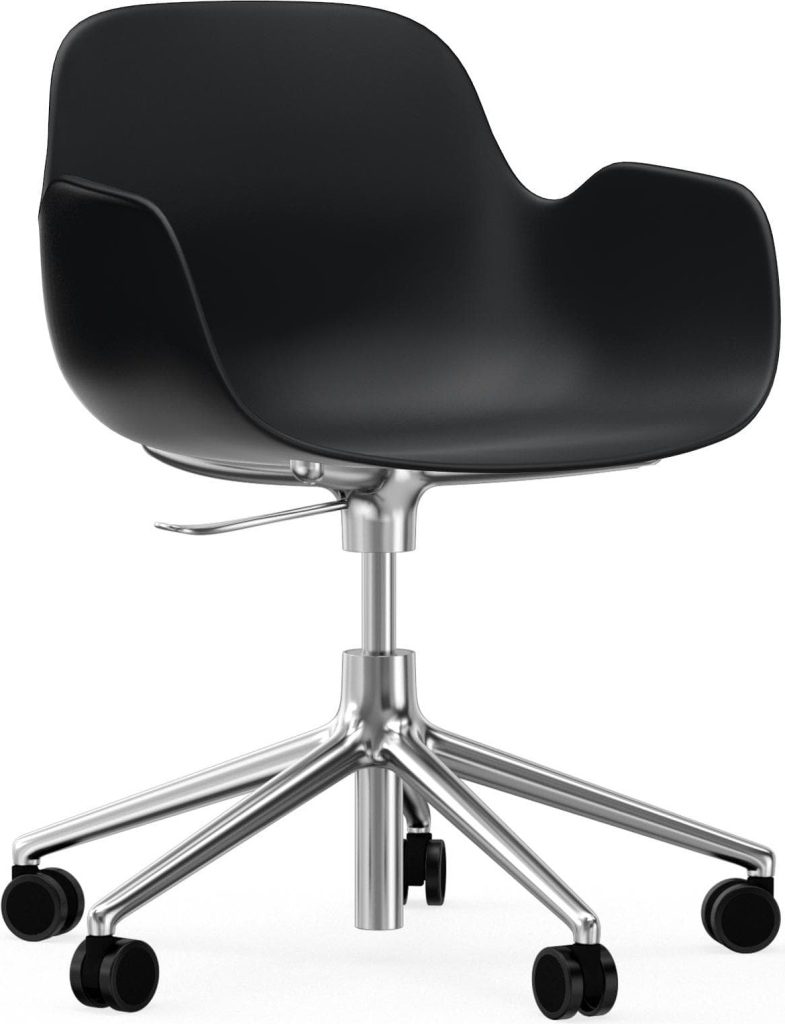 Fotel na kółkach Form Swivel 5W czarny na aluminiowych nogach – ergonomiczny, nowoczesny, mobilny
