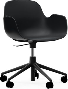 Fotel na kółkach Form Swivel 5W czarny na czarnych aluminiowych nogach – obrotowy, ergonomiczny, nowoczesny