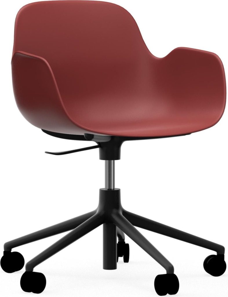Fotel na kółkach Form Swivel 5W czerwony na czarnych aluminiowych nogach – ergonomiczny design, funkcjonalność, nowoczesność