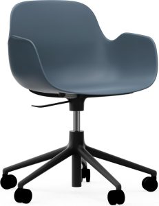 Fotel na kółkach Form Swivel 5W – elegancki design, kolor niebieski, czarne aluminiowe nogi