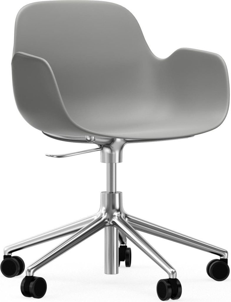 Fotel na kółkach Form Swivel 5W – elegancki szary, aluminiowe nogi, nowoczesny design