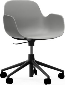 Fotel na kółkach Form Swivel 5W szary na czarnych aluminiowych nogach – ergonomiczny design, wygodna tapicerka, nowoczesny styl