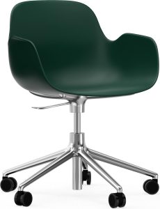 Fotel na kółkach Form Swivel 5W zielony na aluminiowych nogach – nowoczesny design, wygodny, mobilny