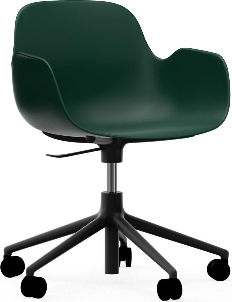 Fotel na kółkach Form Swivel 5W zielony na czarnych aluminiowych nogach – ergonomiczny, nowoczesny, mobilny
