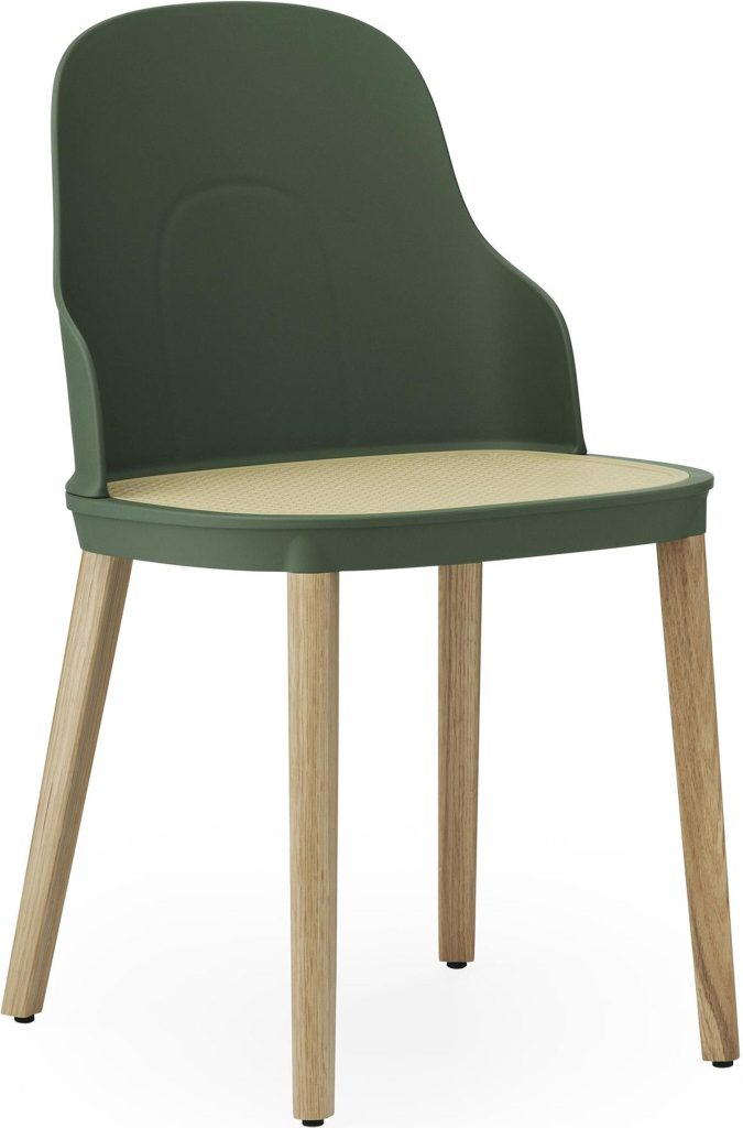Krzesło Allez PP zielone z wiklinowym siedziskiem na dębowych nogach – elegancki design, naturalne materiały, komfortowe siedzisko