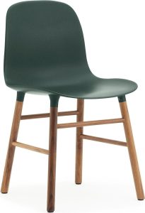 Krzesło Form zielone orzechowa rama – nowoczesny design, wygodna forma, elegancka kolorystyka