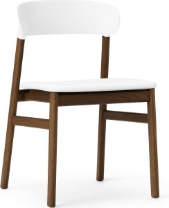 Krzesło Herit ciemny dąb siedzisko skórzane białe – elegancki design, wysokiej jakości materiały, komfortowe siedzisko