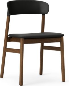 Krzesło Herit ciemny dąb siedzisko skórzane czarne – elegancki design, wysoka jakość, komfort użytkowania