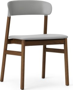 Krzesło Herit ciemny dąb siedzisko skórzane szare – elegancki design, wysoka jakość, komfort
