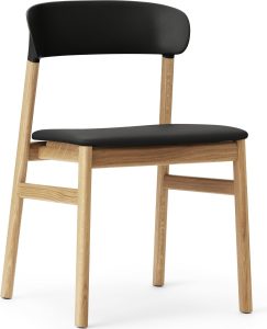 Krzesło Herit jasny dąb siedzisko skórzane czarne – elegancki design, trwałe materiały, ponadczasowy styl
