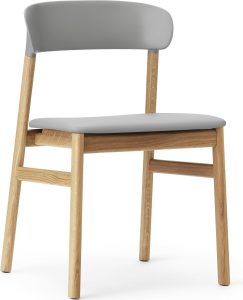 Krzesło Herit jasny dąb siedzisko skórzane szare – elegancki design, wysokiej jakości materiały, komfortowe siedzisko