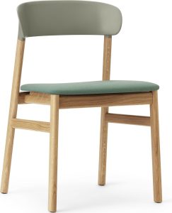 Krzesło Herit jasny dąb siedzisko tapicerowane zielone – elegancki styl, komfortowe siedzisko, naturalne materiały