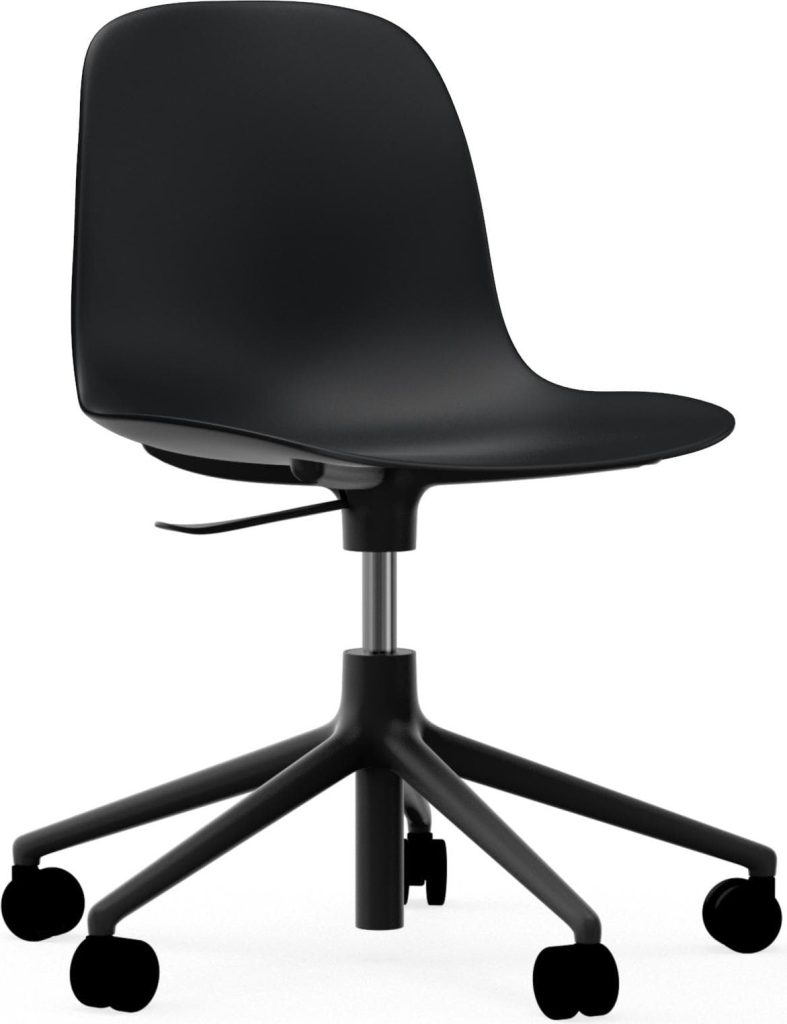 Krzesło na kółkach Form Swivel 5W czarne na czarnych aluminiowych nogach – nowoczesny design, funkcjonalność, wygoda