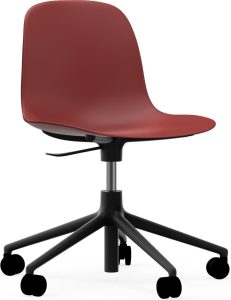 Krzesło na kółkach Form Swivel 5W czerwone na czarnych aluminiowych nogach – nowoczesny design, wygodne siedzisko, mobilność