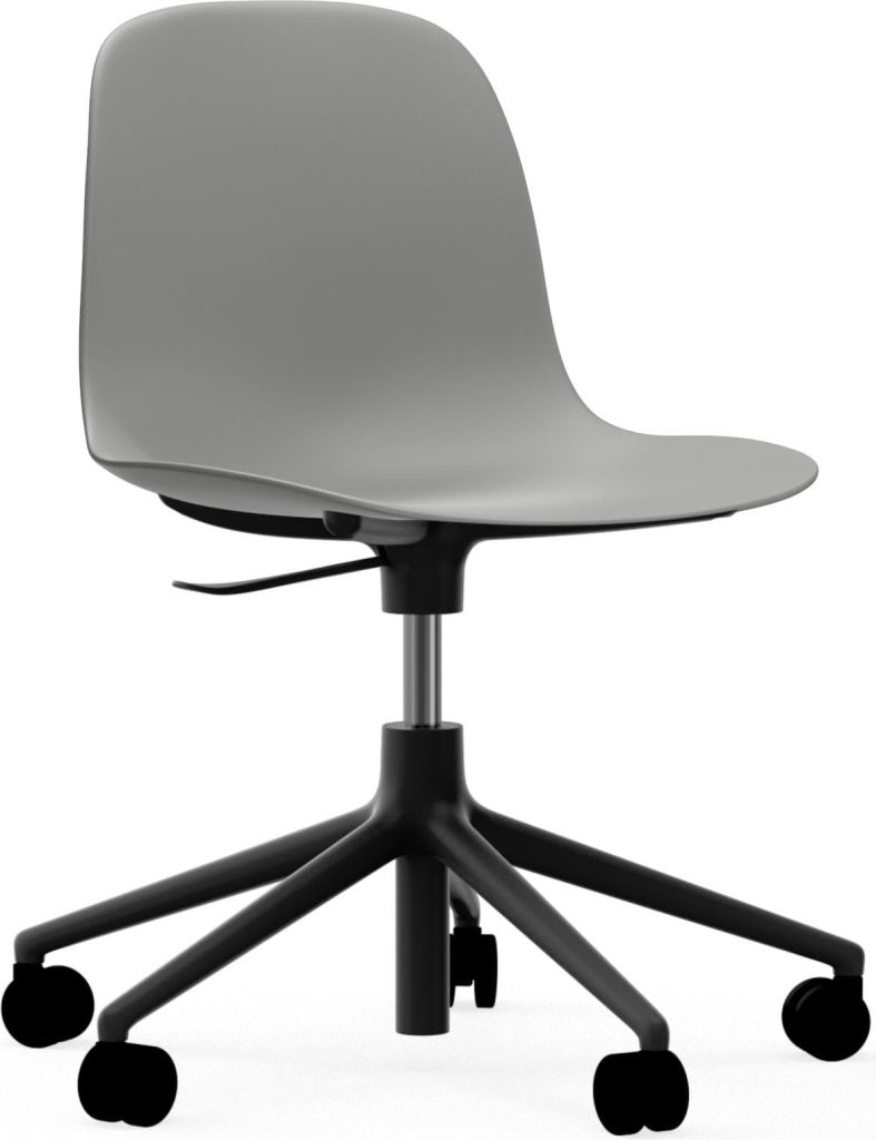 Krzesło na kółkach Form Swivel 5W szare na czarnych aluminiowych nogach – nowoczesny design, komfort, funkcjonalność