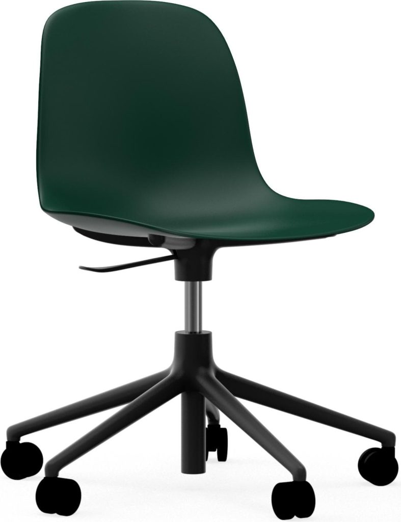 Krzesło na kółkach Form Swivel 5W zielone na czarnych aluminiowych nogach – ergonomiczne, obrotowe, nowoczesne