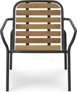 Krzesło ogrodowe Vig 72,5 cm czarne drewniane z podłokietnikami – elegancki design, wygodne podłokietniki, solidne wykonanie