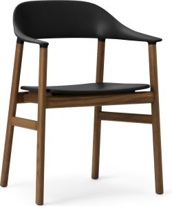 Krzesło z podłokietnikami Herit ciemny dąb czarne – elegancki design, komfortowe podłokietniki, trwałe materiały