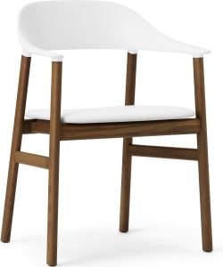 Krzesło z podłokietnikami Herit ciemny dąb siedzisko skórzane białe – elegancki design, wysoka jakość, komfort użytkowania