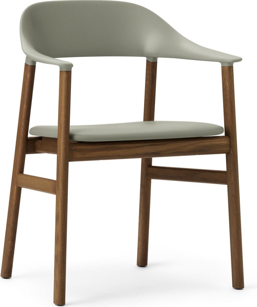 Krzesło z podłokietnikami Herit ciemny dąb siedzisko skórzane zielone – elegancki design, wygodne siedzisko, trwały materiał