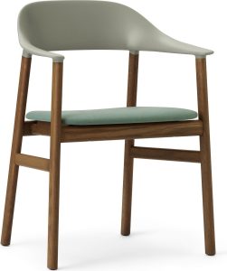 Krzesło z podłokietnikami Herit ciemny dąb siedzisko tapicerowane zielone – elegancki design, komfort, trwałość