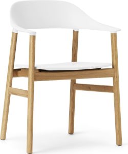 Krzesło z podłokietnikami Herit jasny dąb białe – elegancki design, komfort użytkowania, trwałość
