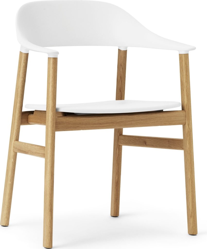 Krzesło z podłokietnikami Herit jasny dąb białe – elegancki design, komfort użytkowania, trwałość