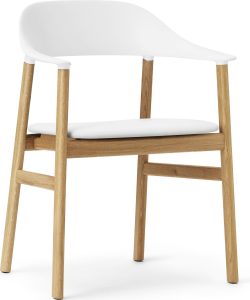Krzesło z podłokietnikami Herit jasny dąb siedzisko skórzane białe – elegancki design, komfortowe siedzisko, trwałe materiały