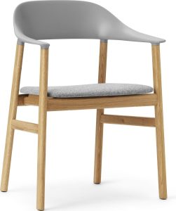 Krzesło z podłokietnikami Herit jasny dąb siedzisko tapicerowane szare – elegancki design, komfort, trwałość