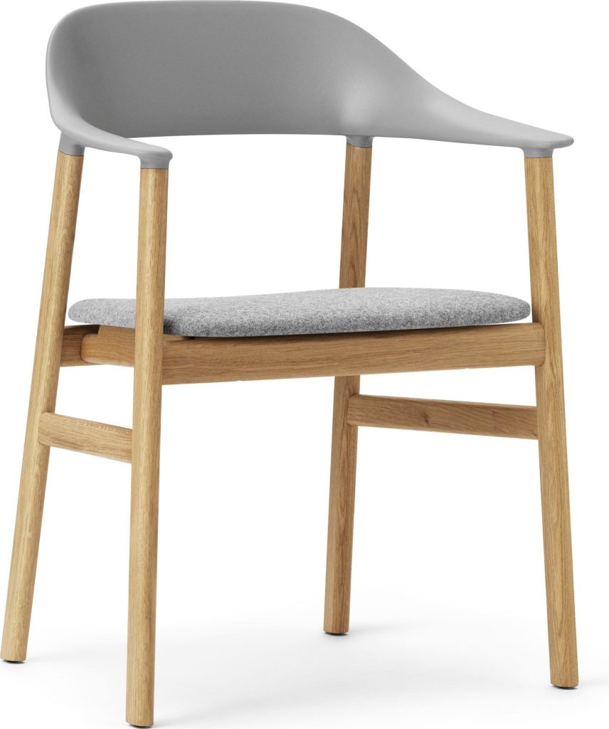 Krzesło z podłokietnikami Herit jasny dąb siedzisko tapicerowane szare – elegancki design, komfort, trwałość