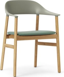 Krzesło z podłokietnikami Herit jasny dąb siedzisko tapicerowane zielone – elegancki design, komfort, trwałość