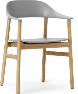 Krzesło z podłokietnikami Herit jasny dąb szare – elegancki design, komfortowe siedzisko, trwała konstrukcja