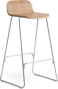 Stołek barowy Just 75 cm jasny dąb z oparciem i chromowaną podstawą – nowoczesny design, wygodne oparcie, trwałe materiały