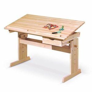 Biurko z regulowaną wysokością i kątem nachylenia sosna naturalna wysoki połysk 109 cm Julia – ergonomiczne, stylowe, praktyczne