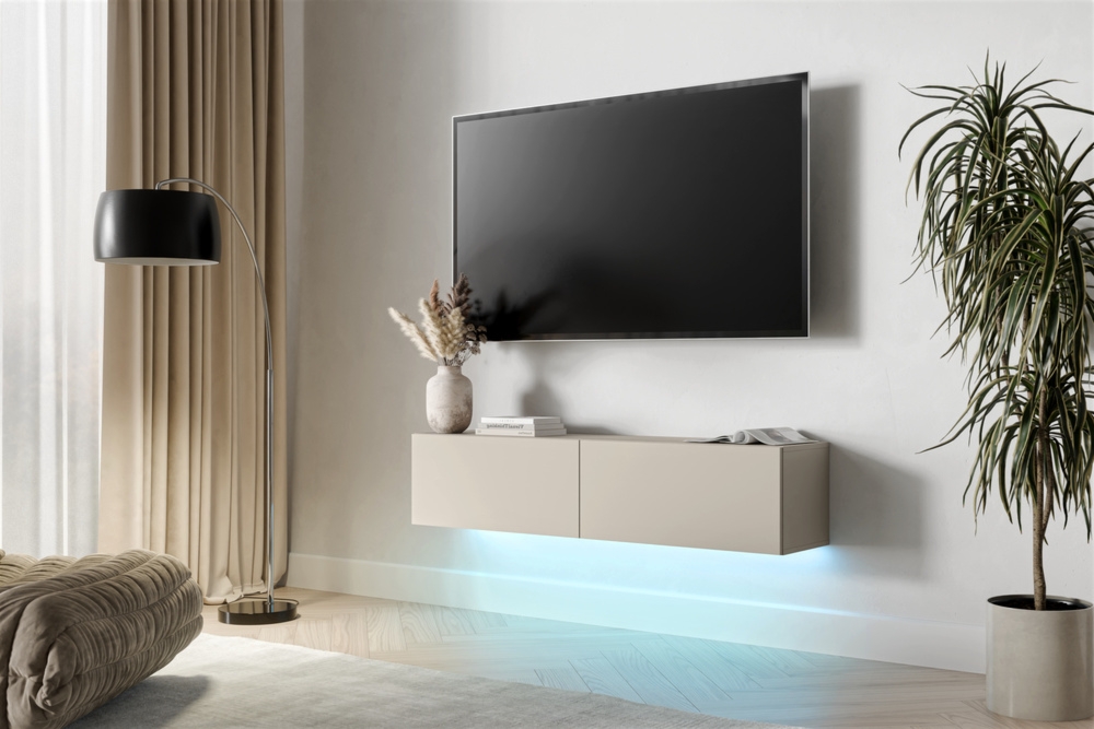 Szafka RTV wisząca kaszmir mat 140 cm Alto – nowoczesny design, funkcjonalność, kolor kaszmir, materiał MDF