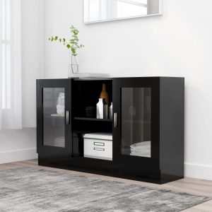vidaXL Witryna, czarna, 120×30,5×70 cm, materiał drewnopochodny