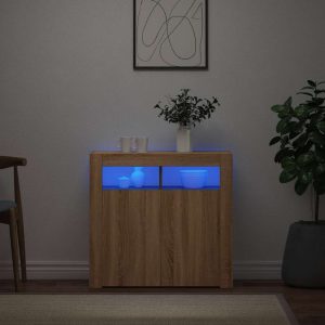 vidaXL Szafka z oświetleniem LED, dąb sonoma, 80x35x75 cm