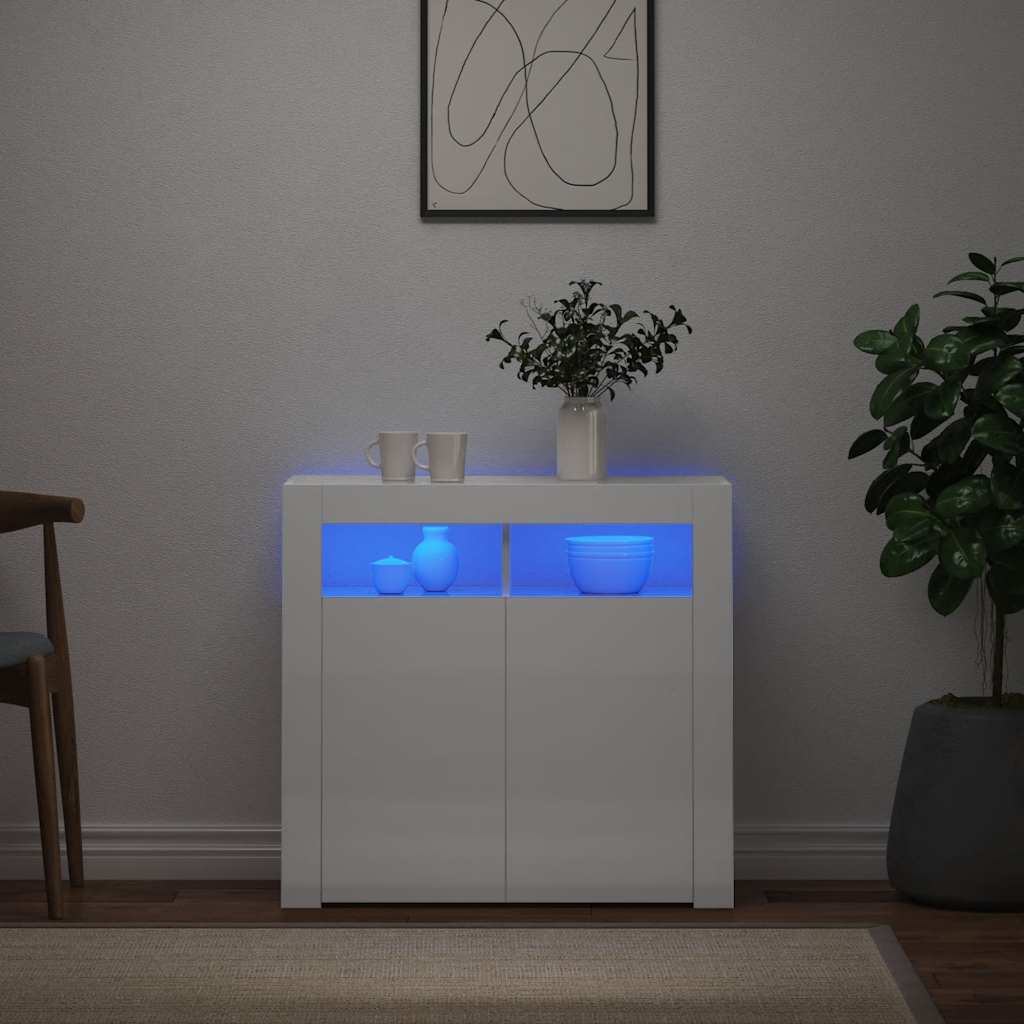 vidaXL Szafka z oświetleniem LED, biała, wysoki połysk, 80x35x75 cm
