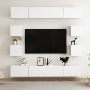 vidaXL 8-cz. zestaw szafek TV, biały, materiał drewnopochodny