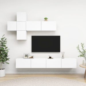 vidaXL 7-cz. zestaw szafek TV, biały, materiał drewnopochodny