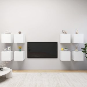 vidaXL Wiszące szafki TV, 8 szt., białe, 30,5 x 30 x 30 cm