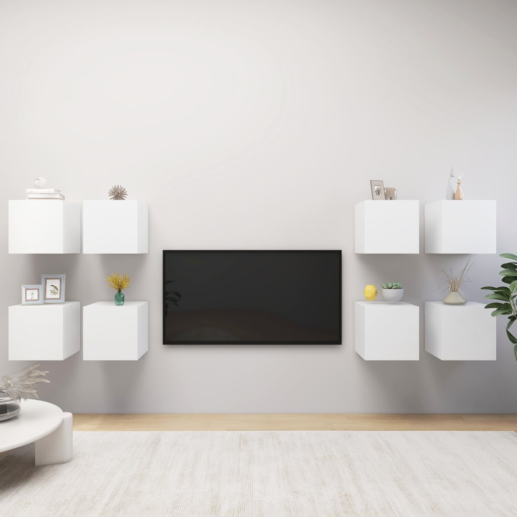 vidaXL Wiszące szafki TV, 8 szt., białe, 30,5 x 30 x 30 cm