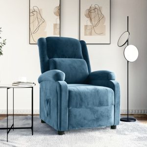 vidaXL Fotel rozkładany, niebieski, obity aksamitem
